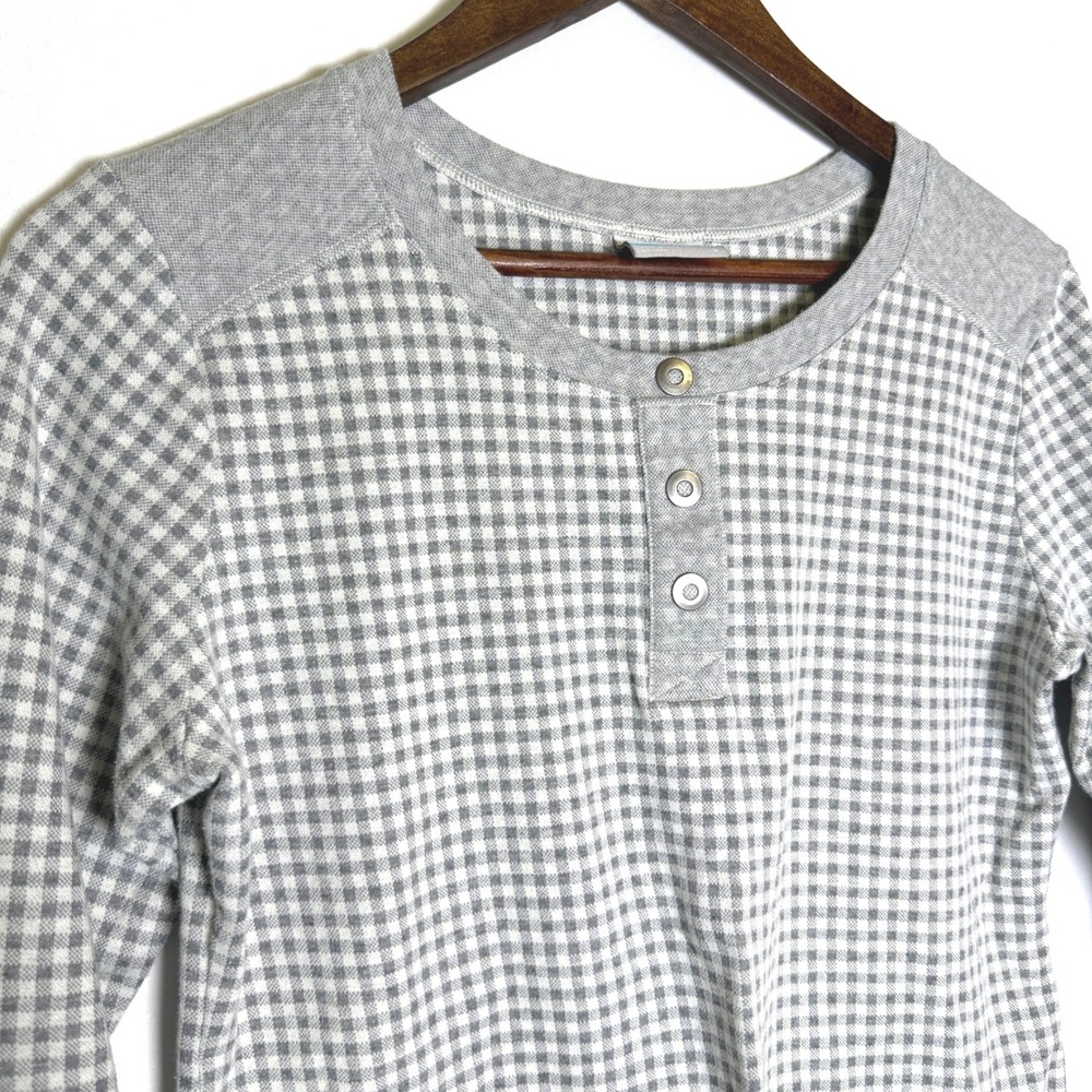 Columbia Womens Grey Gingham Henley Long Sleeve Shirt AK1149 Size L